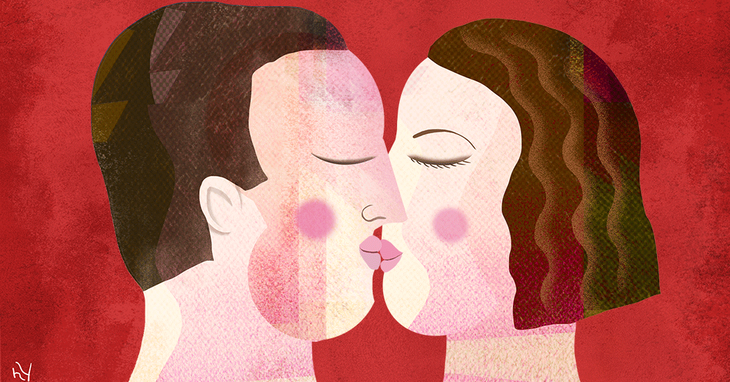 Cute transgender woman kissing boyfriend