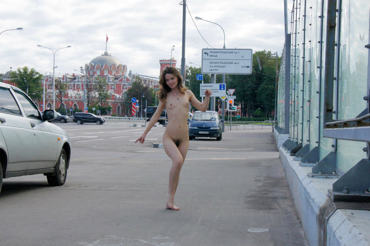 Russian girl barefoot walking