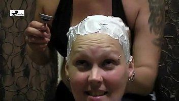 Bald head shaved girl orgy parody