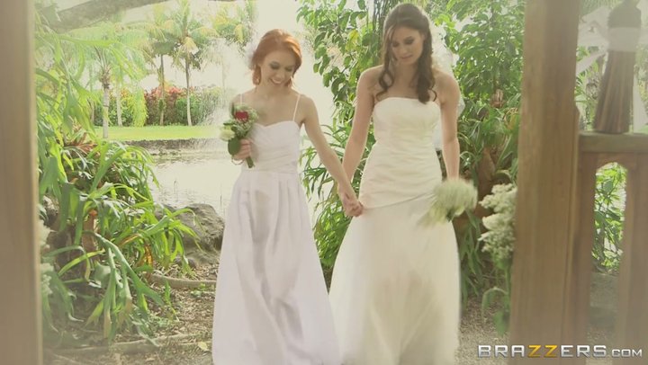Lesbian blonde shows newlywed bride romance