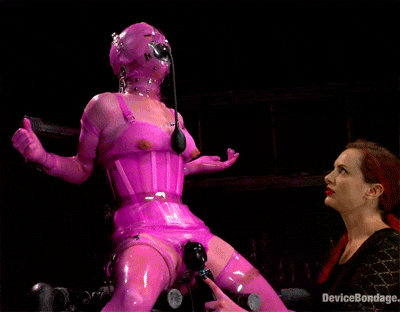 Pink latex sissy pegging preview