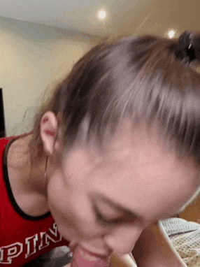 Teen with pigtails chokes cock
