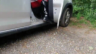 Crushing hard banana under tires