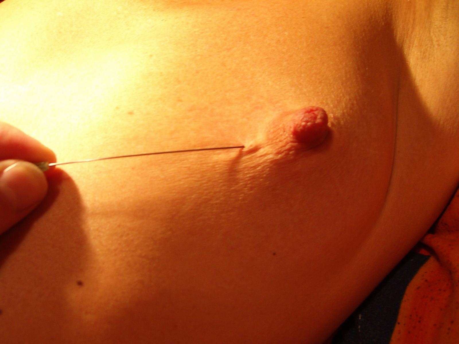 Acupuncture needle testicle with cumshot