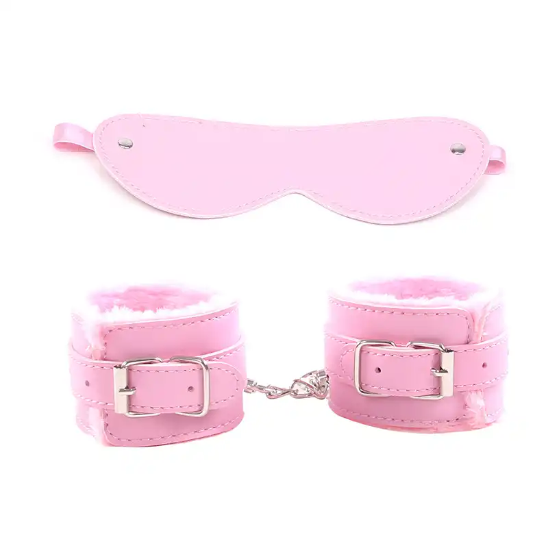 Wife handcuffs pink leather bondage hood